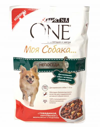 Корм для собак Purina ONE Моя собака - Непоседа Говядина с картофелем и морковкой 100 гр купить в Новокузнецке недорого с доставкой