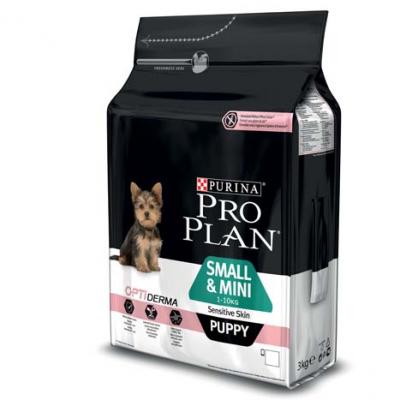 Корм для собак Purina Pro Plan Small & Mini Puppy Sensitive Skin Optiderma Лосось с рисом 3 кг купить в Новокузнецке недорого с доставкой