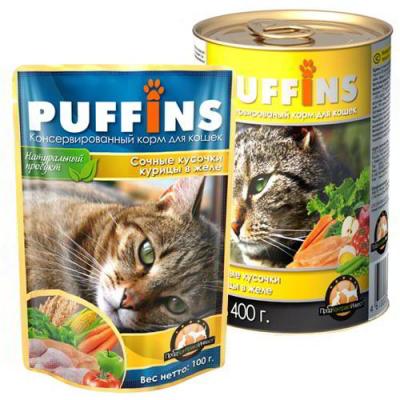 Корм Puffins для кошек Puffins кусочки в желе курица 100 гр