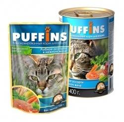 Корм Puffins для кошек Puffins кусочки в желе рыбное ассорти 100 гр