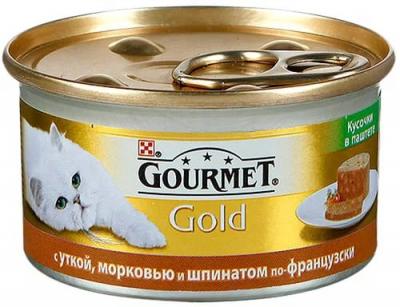 Вкусняшки для кошек Purina Gourmet Gold "Террин" Утка, морковь, шпинат по-французски кусочки в паштете 85 гр купить в Новокузнецке недорого с доставкой