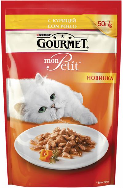 Вкусняшки для кошек Purina Gourmet Mon Petit Курица мини-филе в подливе 50 гр купить в Новокузнецке недорого с доставкой